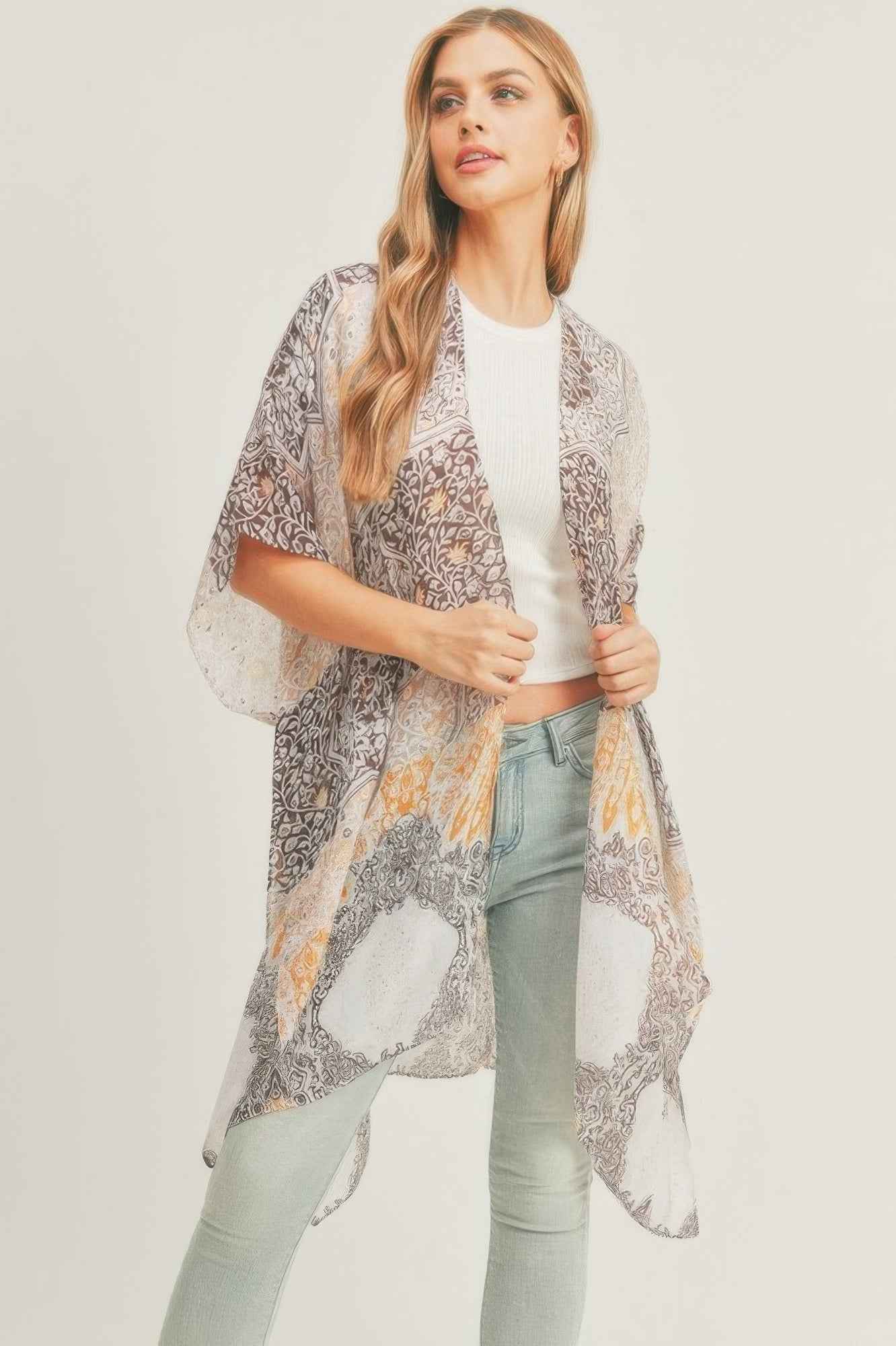 Allover Mixed Print Kimono
