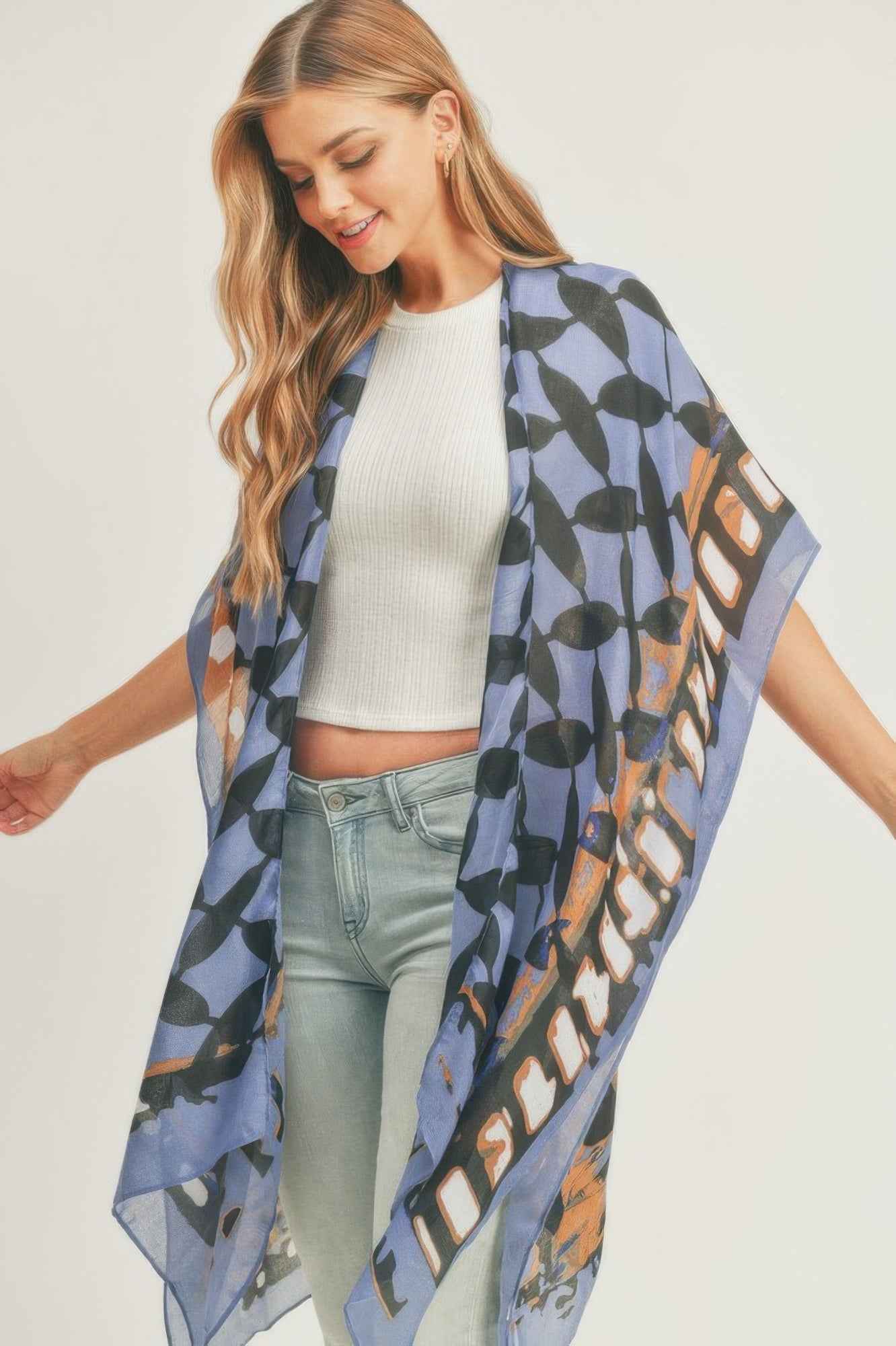 Ombree Front And Geometric Back Print Kimono