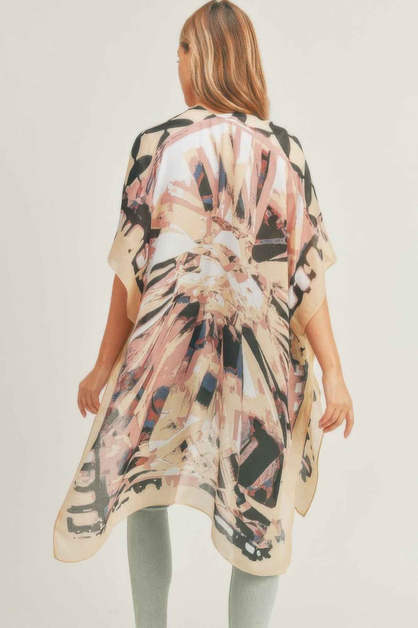 Ombree Front And Geometric Back Print Kimono