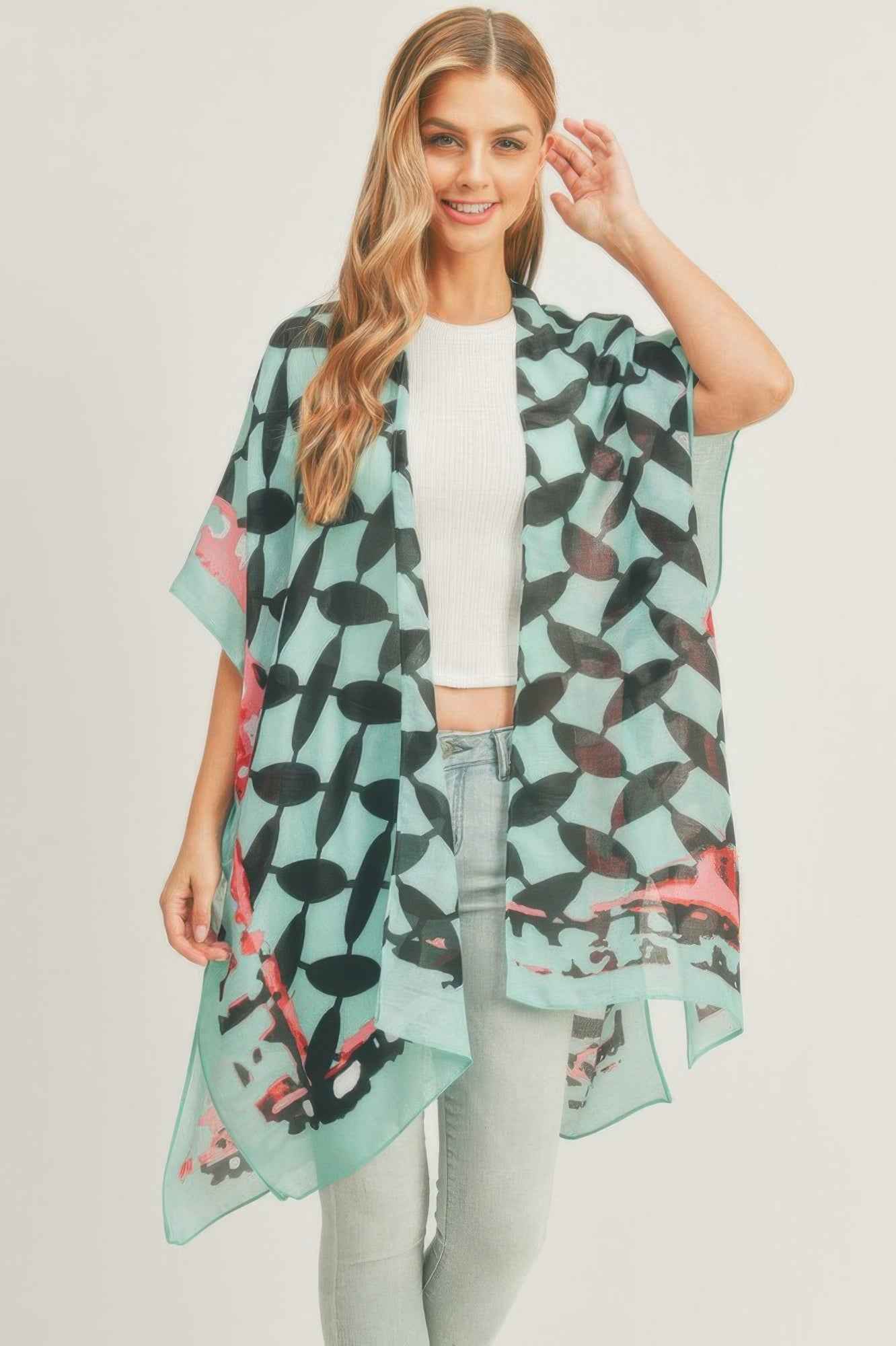 Ombree Front And Geometric Back Print Kimono