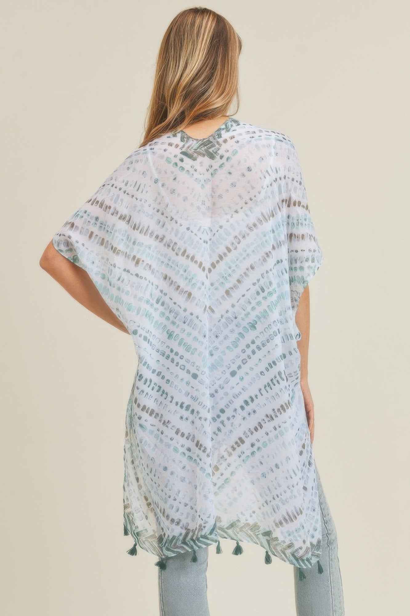 Multi Dash Pattern Tassel Kimono