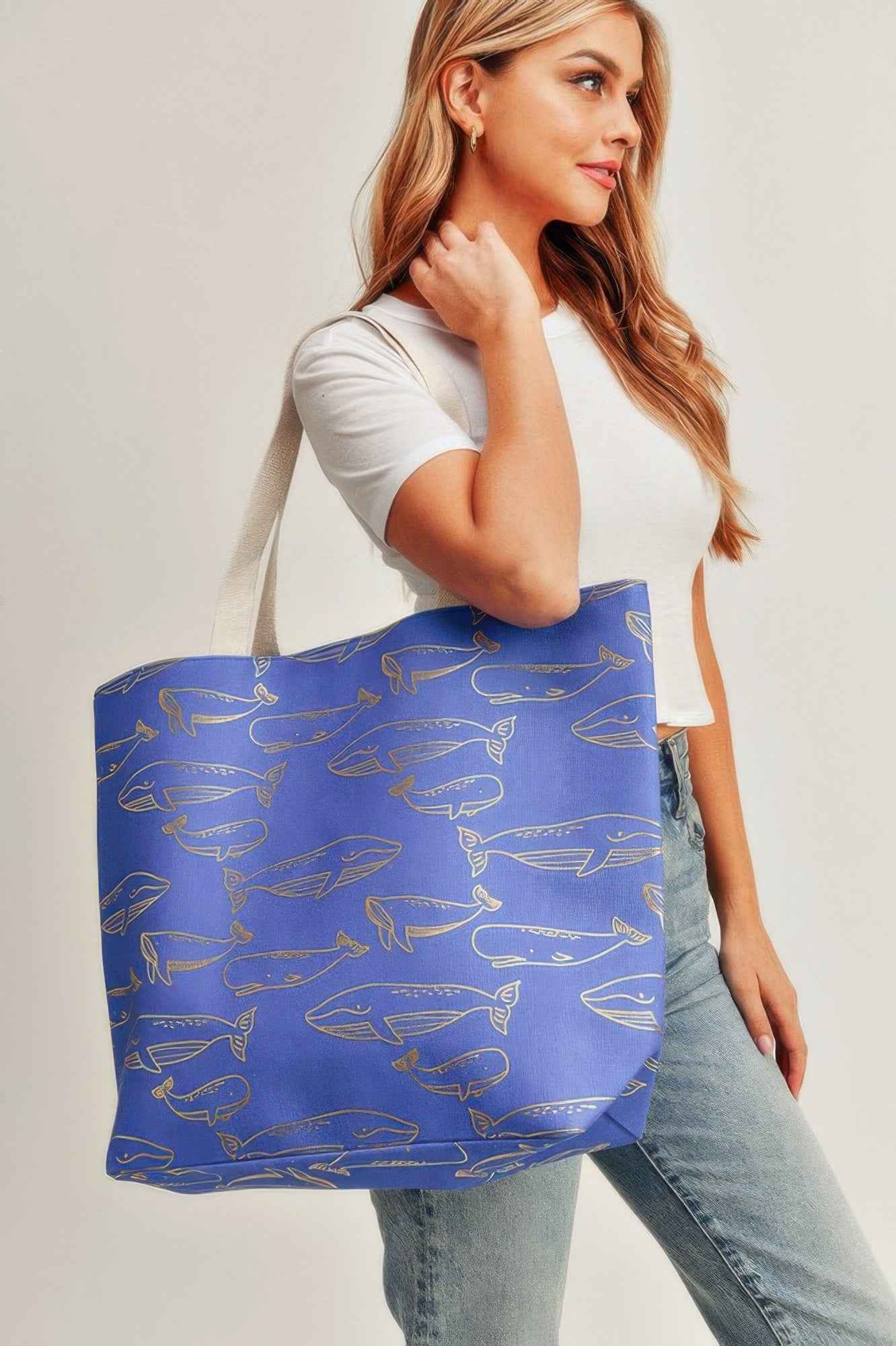 Gold Foil Whale Tote Bag