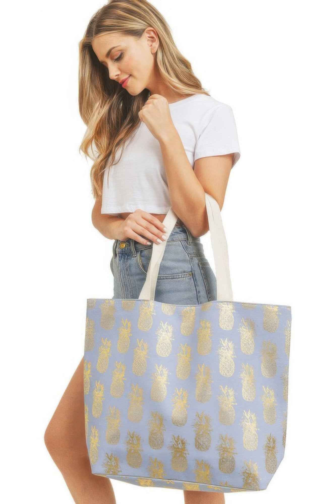 Gold Foil Pineapple Beach Bag