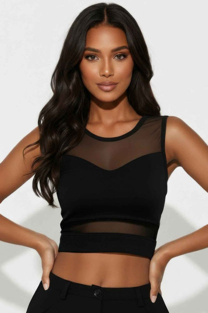 Sheer Mesh Panel Crop Tank Top