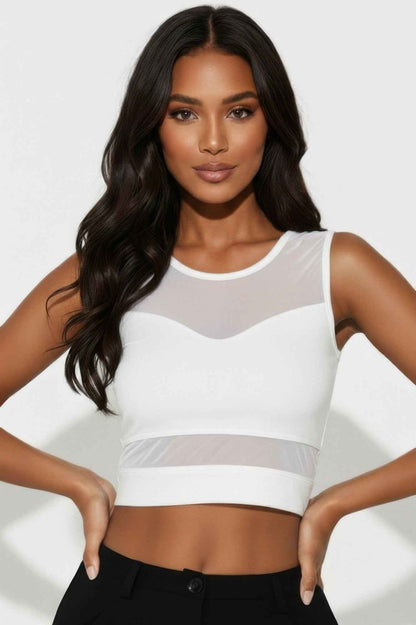 Sheer Mesh Panel Crop Tank Top