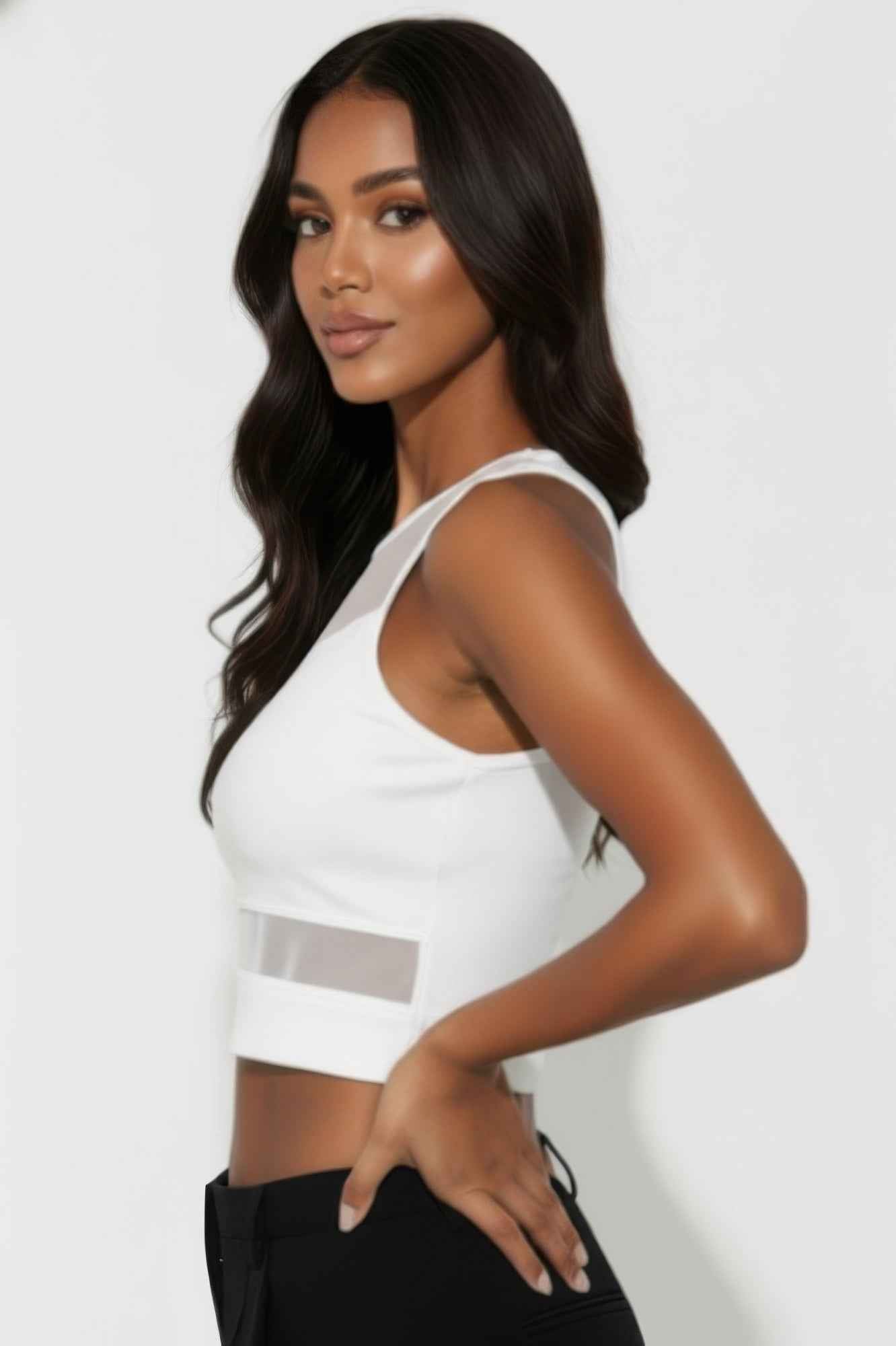 Sheer Mesh Panel Crop Tank Top