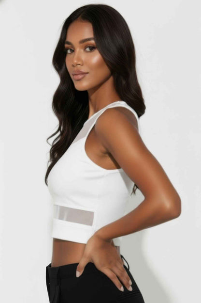 Sheer Mesh Panel Crop Tank Top