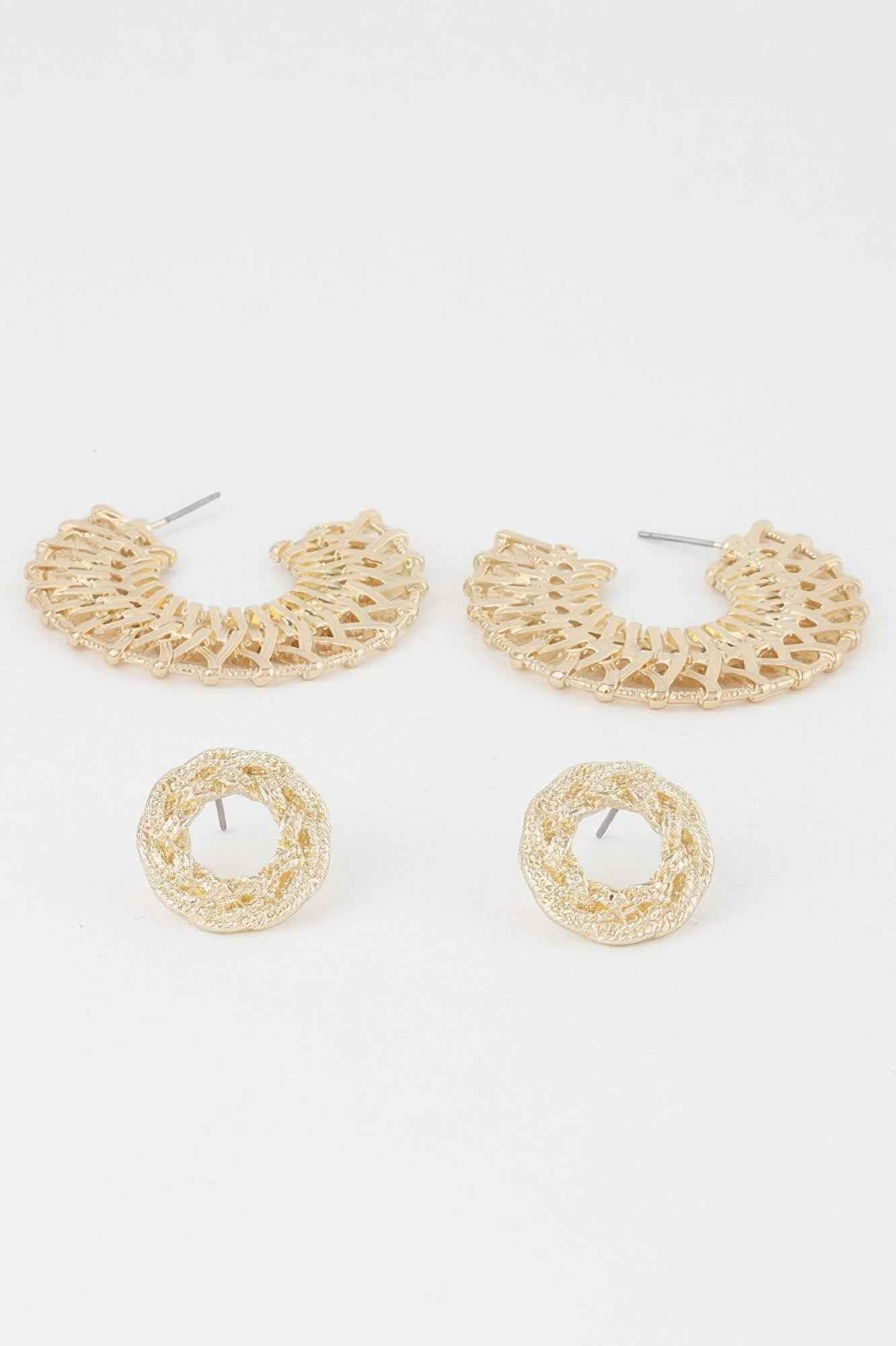Metallic Braid Hoop Earrings Set