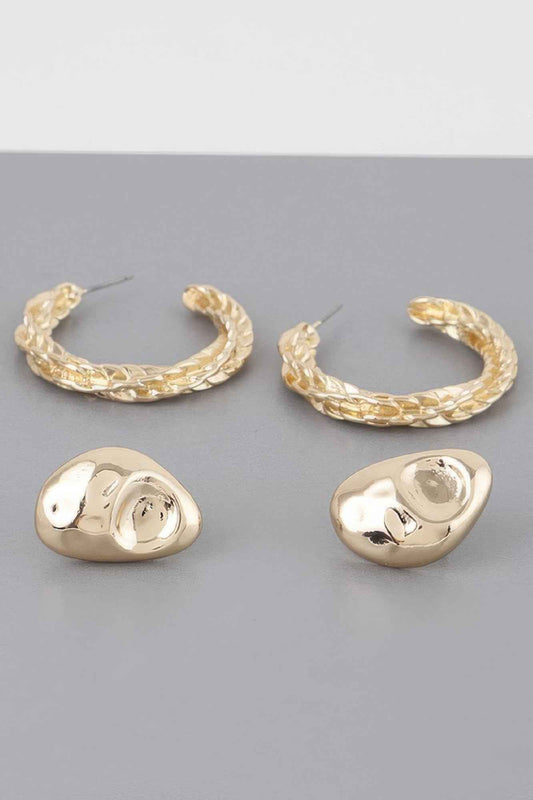 Hammered Hoop Twist Earrings Set