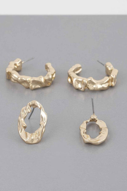 Mini Textured Latch Hoop Earrings Set