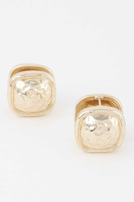 Gold Square Pleated Button Clip On Earrings
