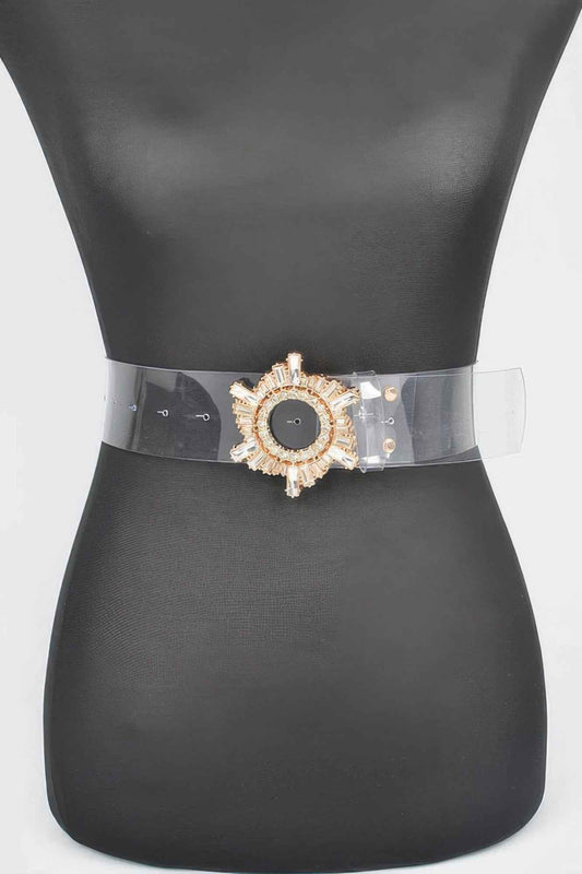 Multi Stone Buckle Clear Belt
