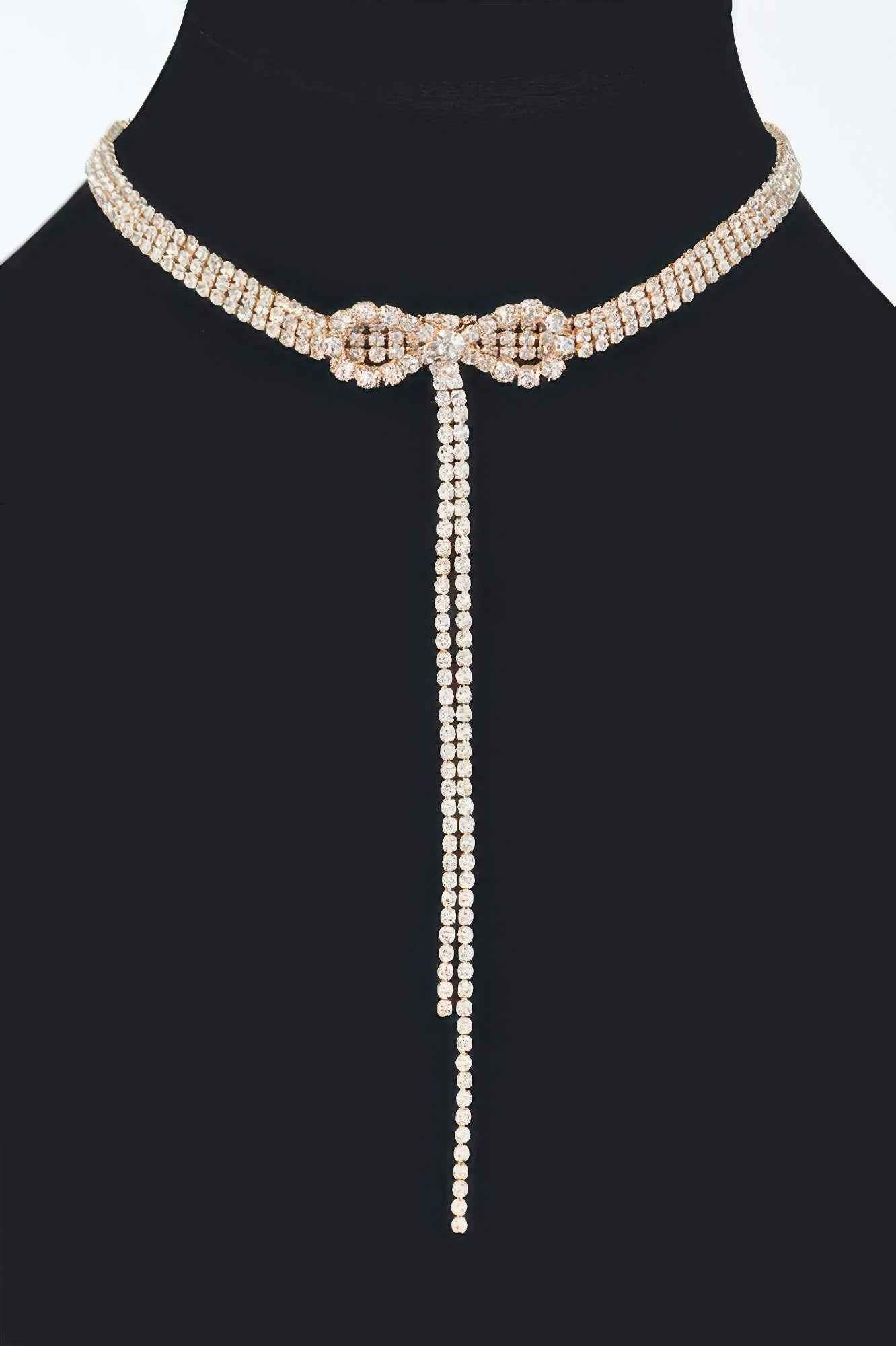 Rhinestone Bow String Choker Necklace
