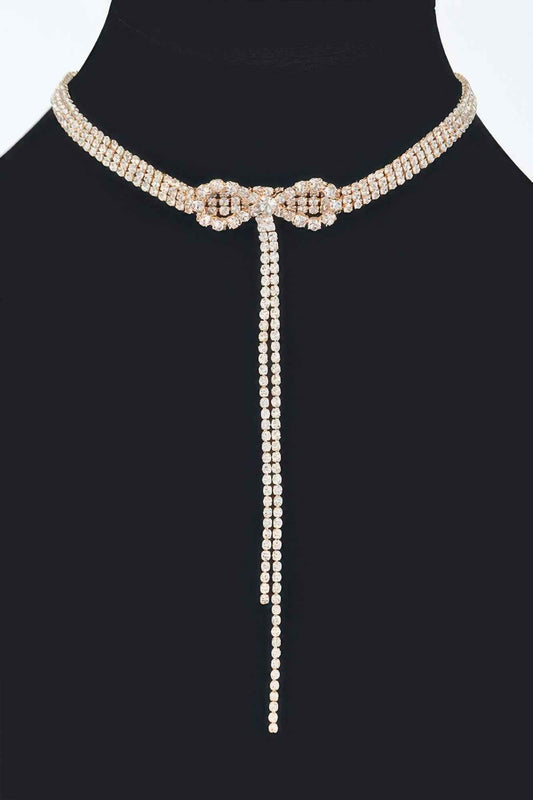 Rhinestone Bow String Choker Necklace