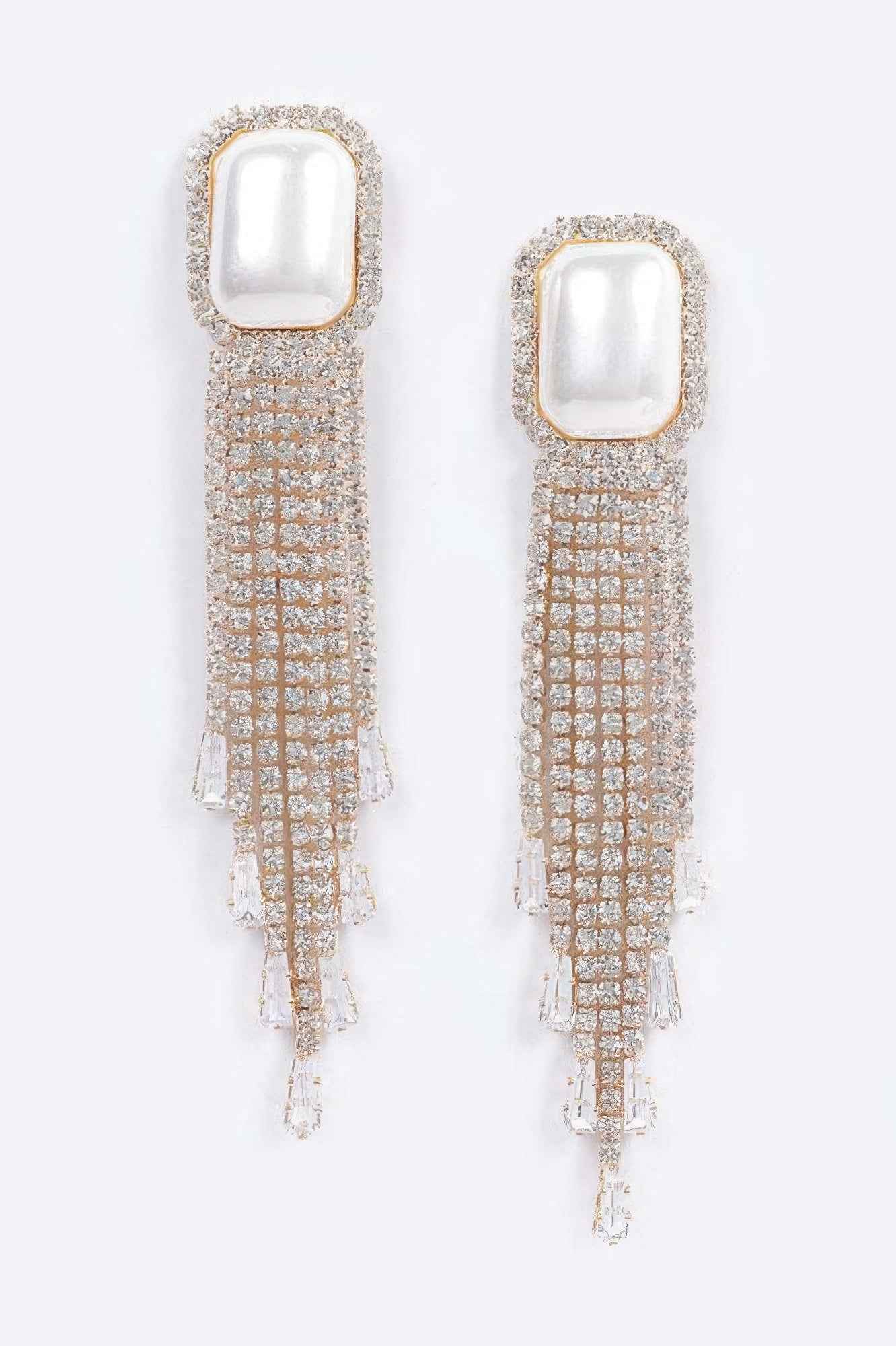 Faux Pearl Rhinestone Tassle Earring