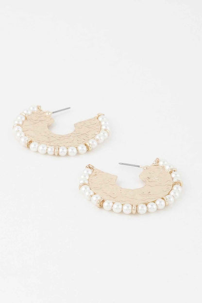Pearl Hammered Hoop Earrings