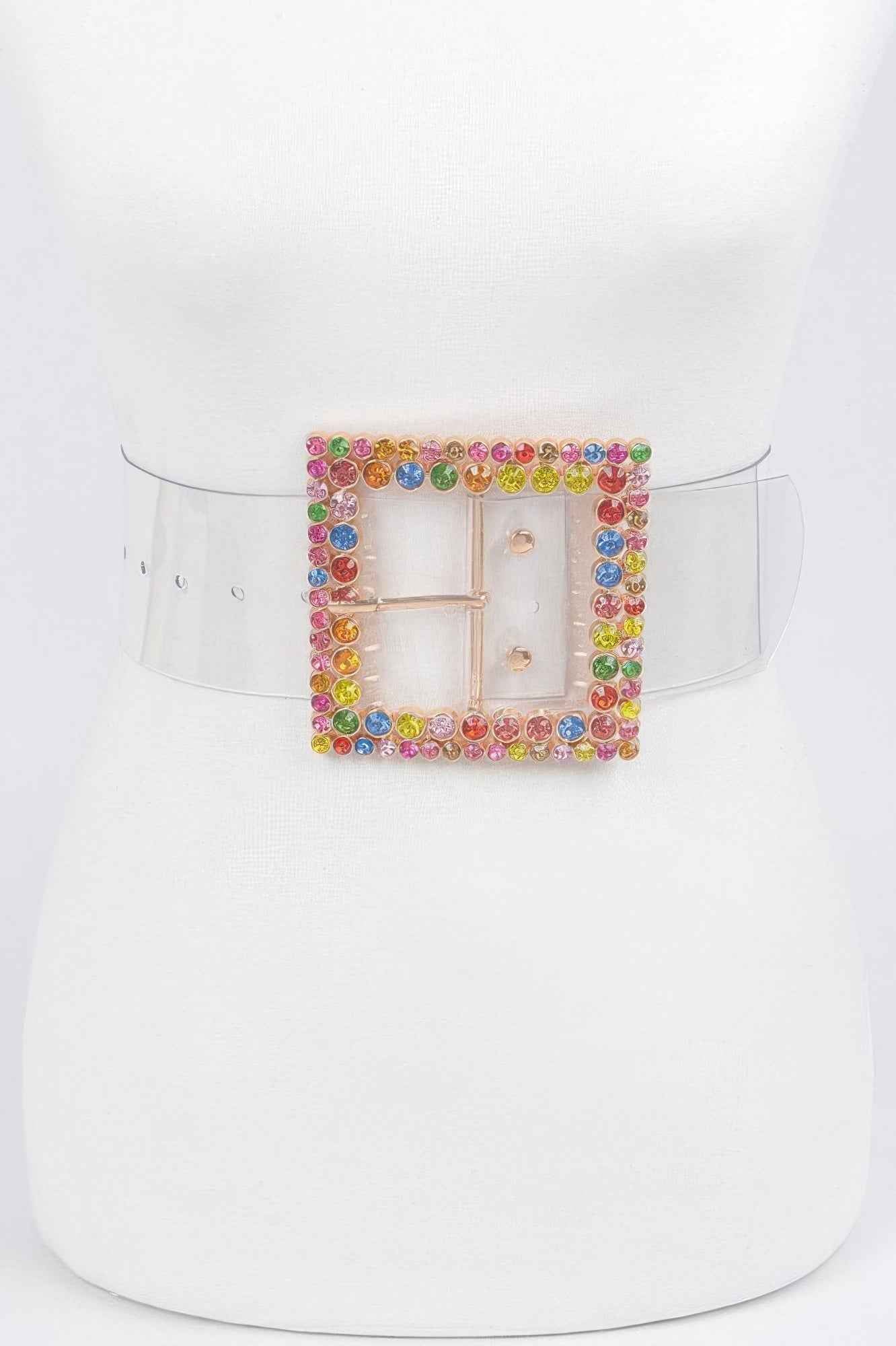 Multi Rhinestone Buckle Clear Belt
