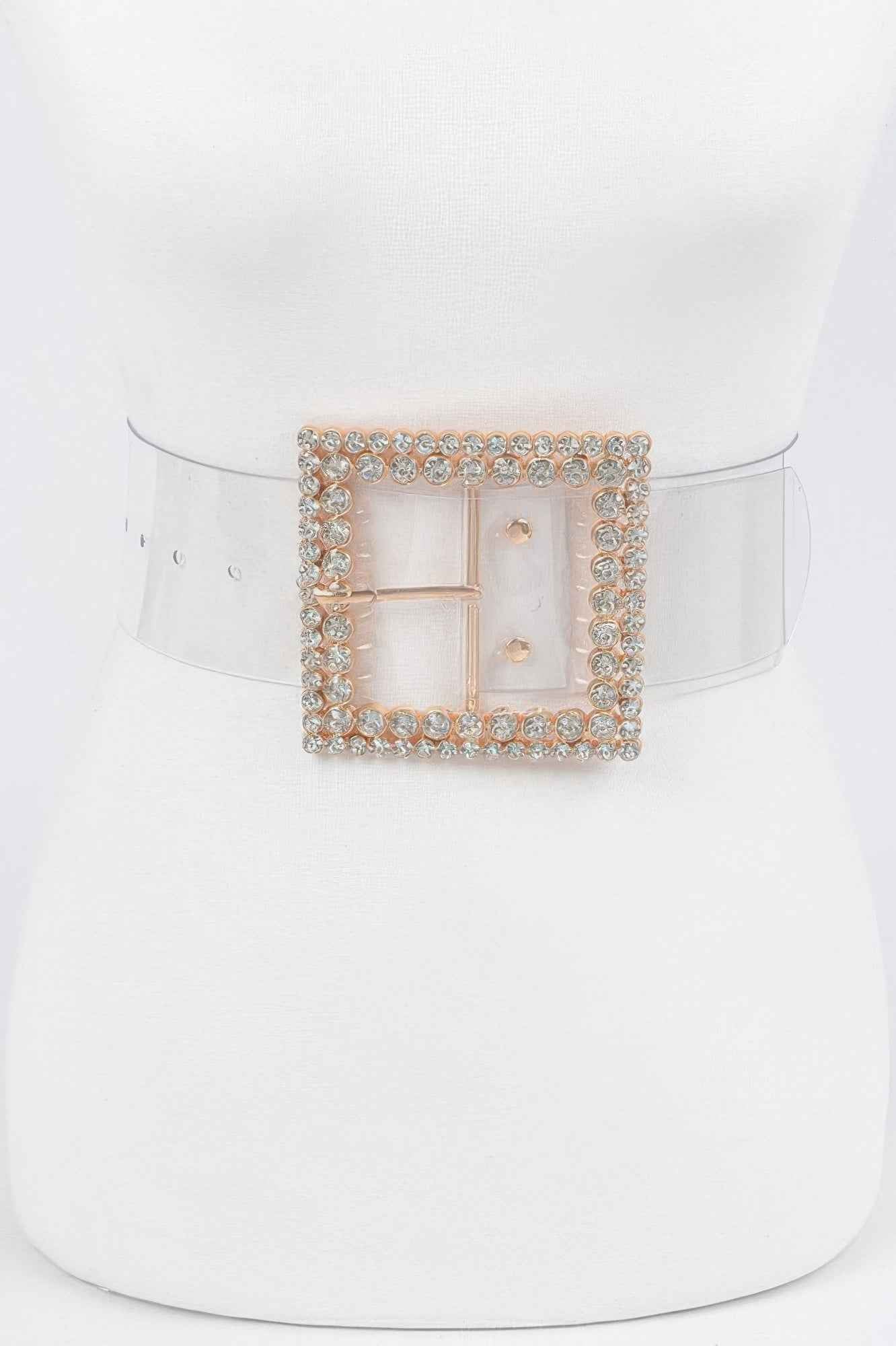 Multi Rhinestone Buckle Clear Belt