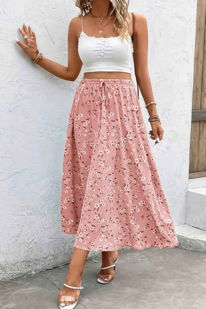Plus Floral Print Drawstring Waist Fit Skirt