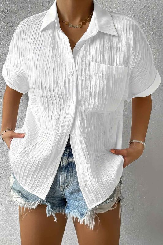 Button Down Lapel Pockets Loose Solid Shirt