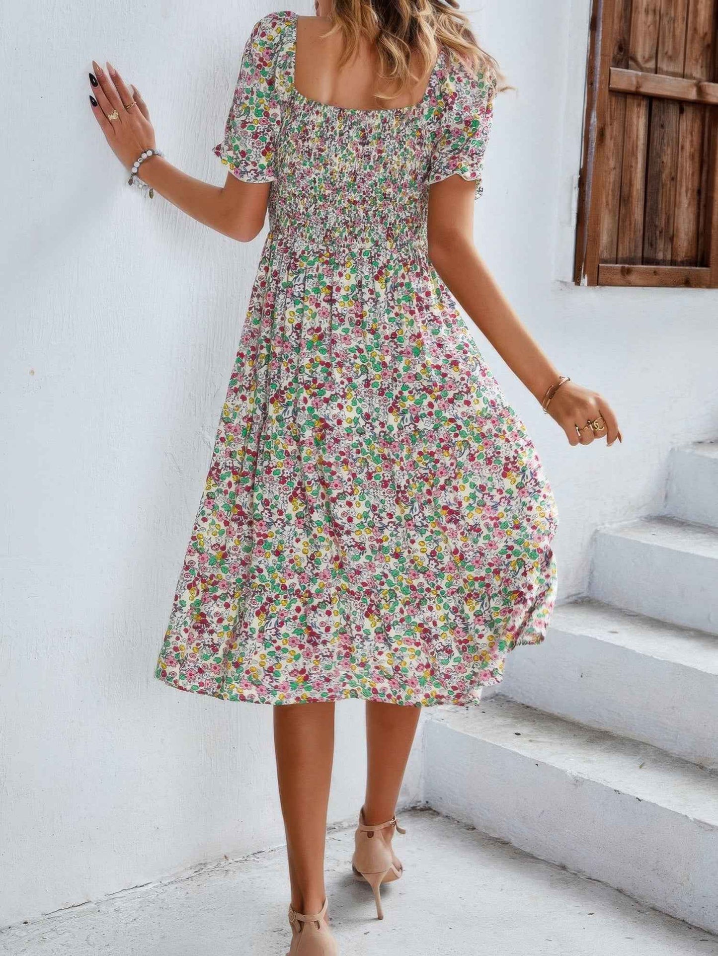 Bohemia Floral Puff Sleeve Flounce Sleeve Dress