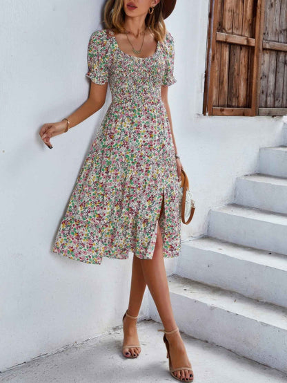 Bohemia Floral Puff Sleeve Flounce Sleeve Dress