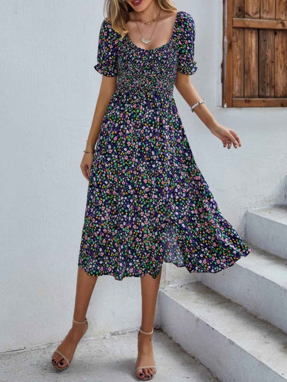 Bohemia Floral Puff Sleeve Flounce Sleeve Dress
