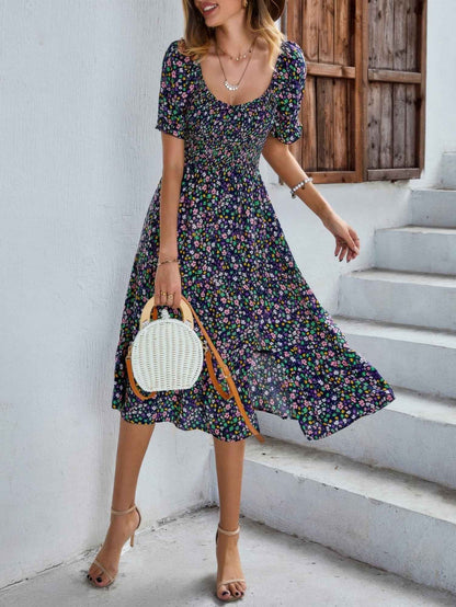 Bohemia Floral Puff Sleeve Flounce Sleeve Dress