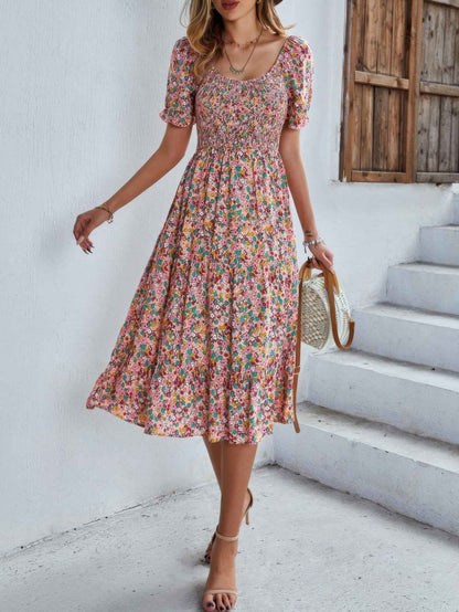Bohemia Floral Puff Sleeve Flounce Sleeve Dress