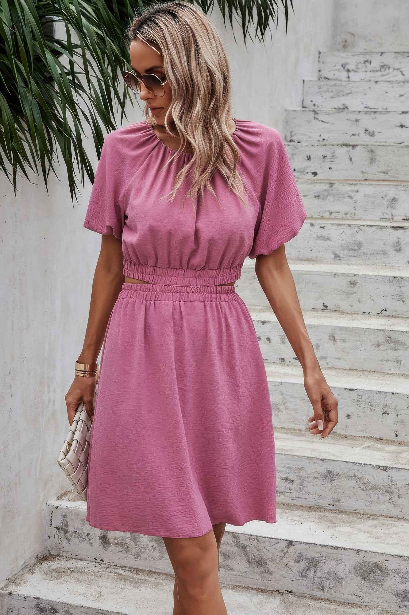 Two Pieces Solid Basic Elastic Round Neck Sets