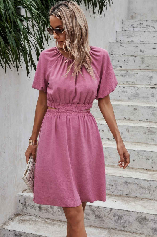 Two Pieces Solid Basic Elastic Round Neck Sets