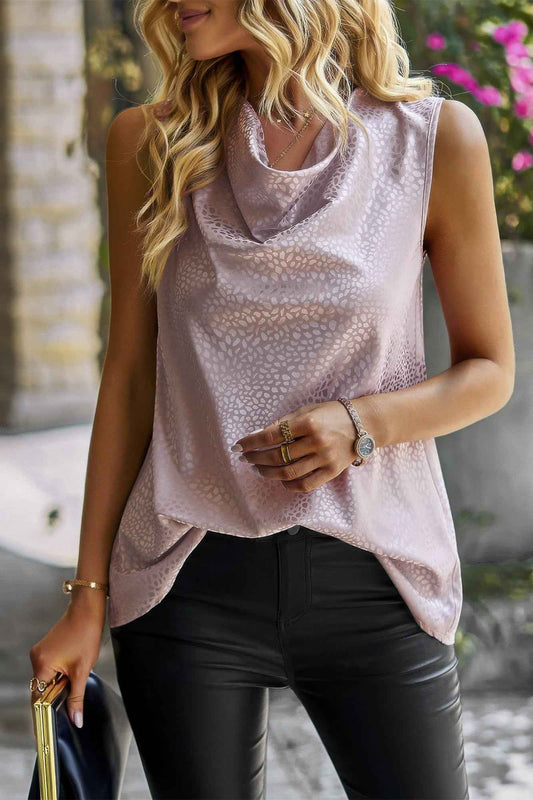 Animal Print Scarf Collar Sleeveless Loose Top