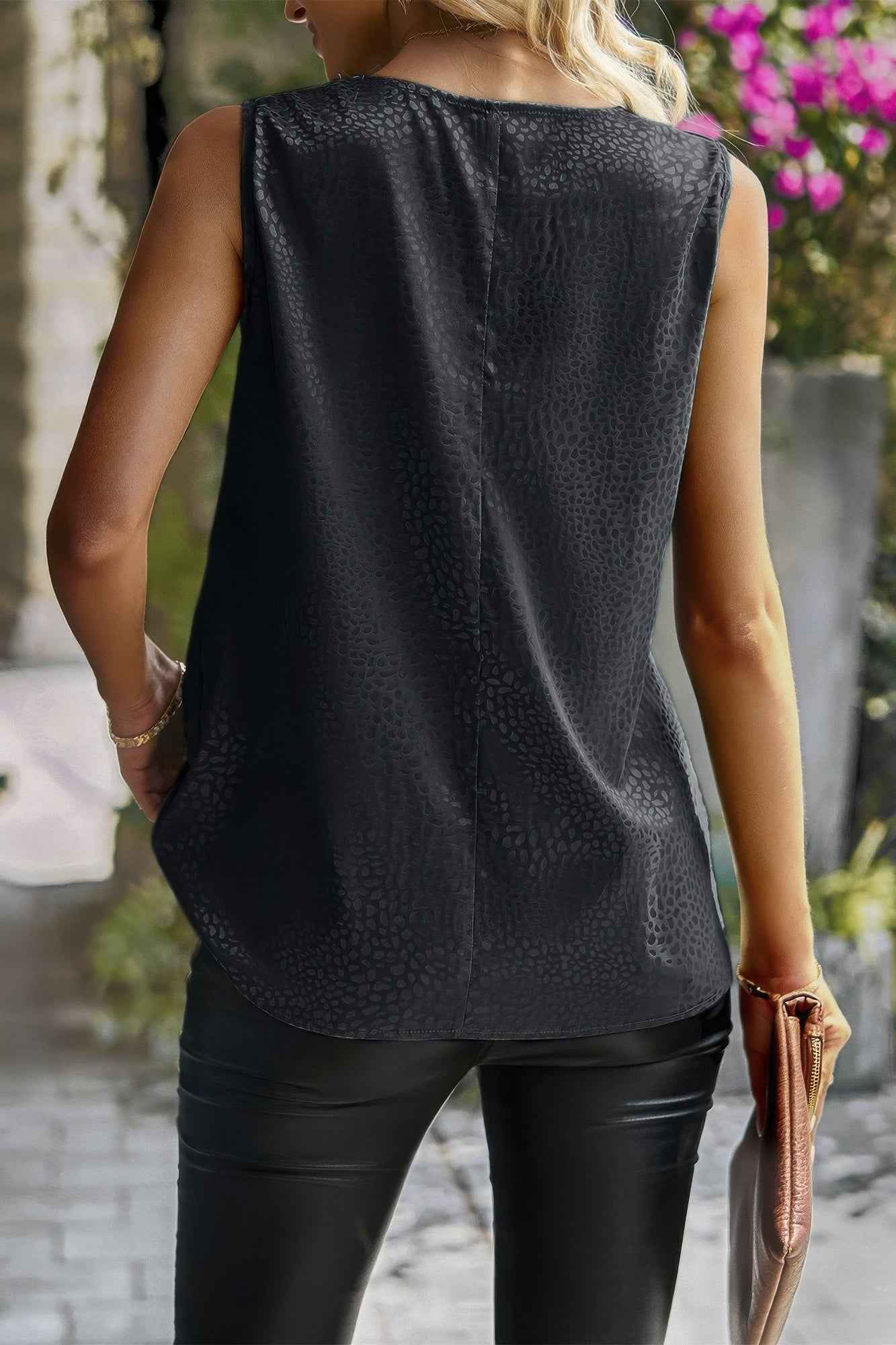 Animal Print Scarf Collar Sleeveless Loose Top