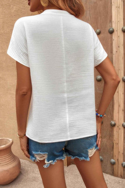 Solid V Neck Batwing Sleeve Loose Blouse