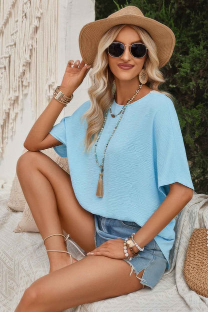 Knot Back Open Back Lace Trim Solid Loose Fit Top