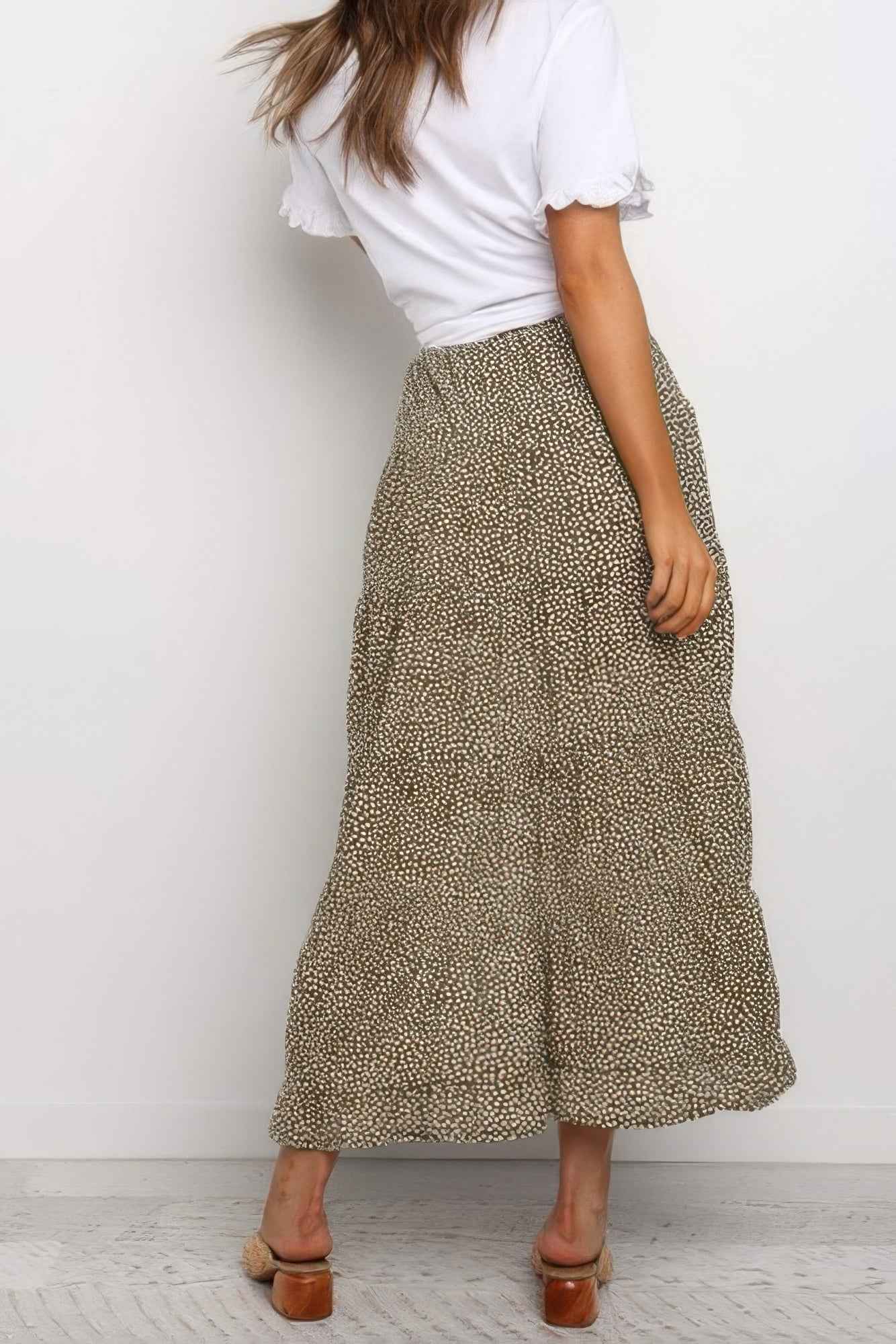 Boho Floral Print Midi Skirt Casual Side Slit Skirt