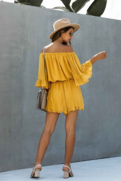 Chiffon Off Shoulder Flare Sleeves Loose Fit Romper