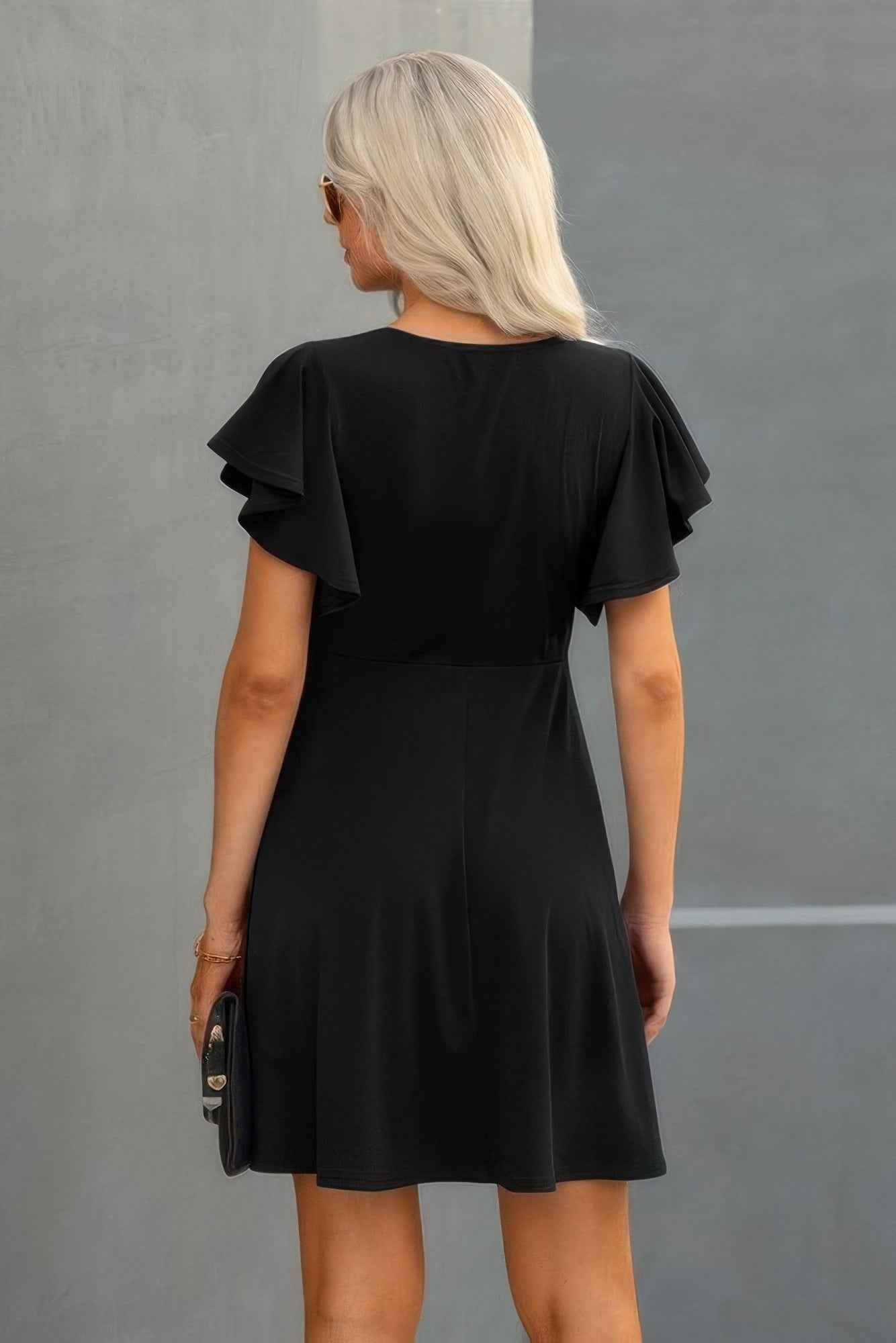 Elegant Solid Crew Neck Butterfly Sleeve Slim Dress