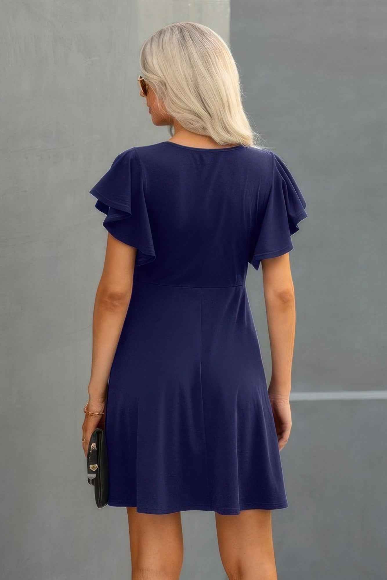 Elegant Solid Crew Neck Butterfly Sleeve Slim Dress