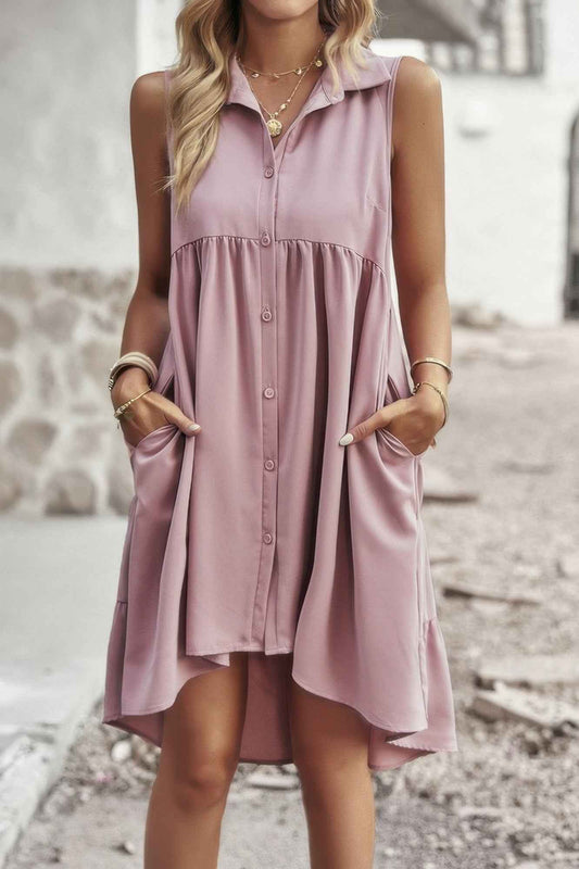 Sleeveless Solid Peplum Shirt Dress