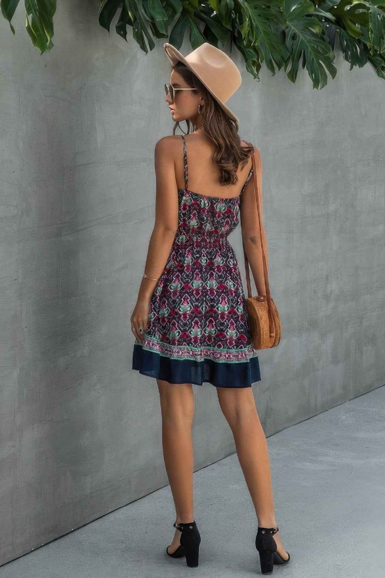 Floral Spaghetti Strap Button Down Ruffle Mini Dress