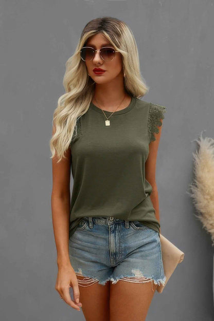 Round Neck Hollow Shoulder Solid Fit Top