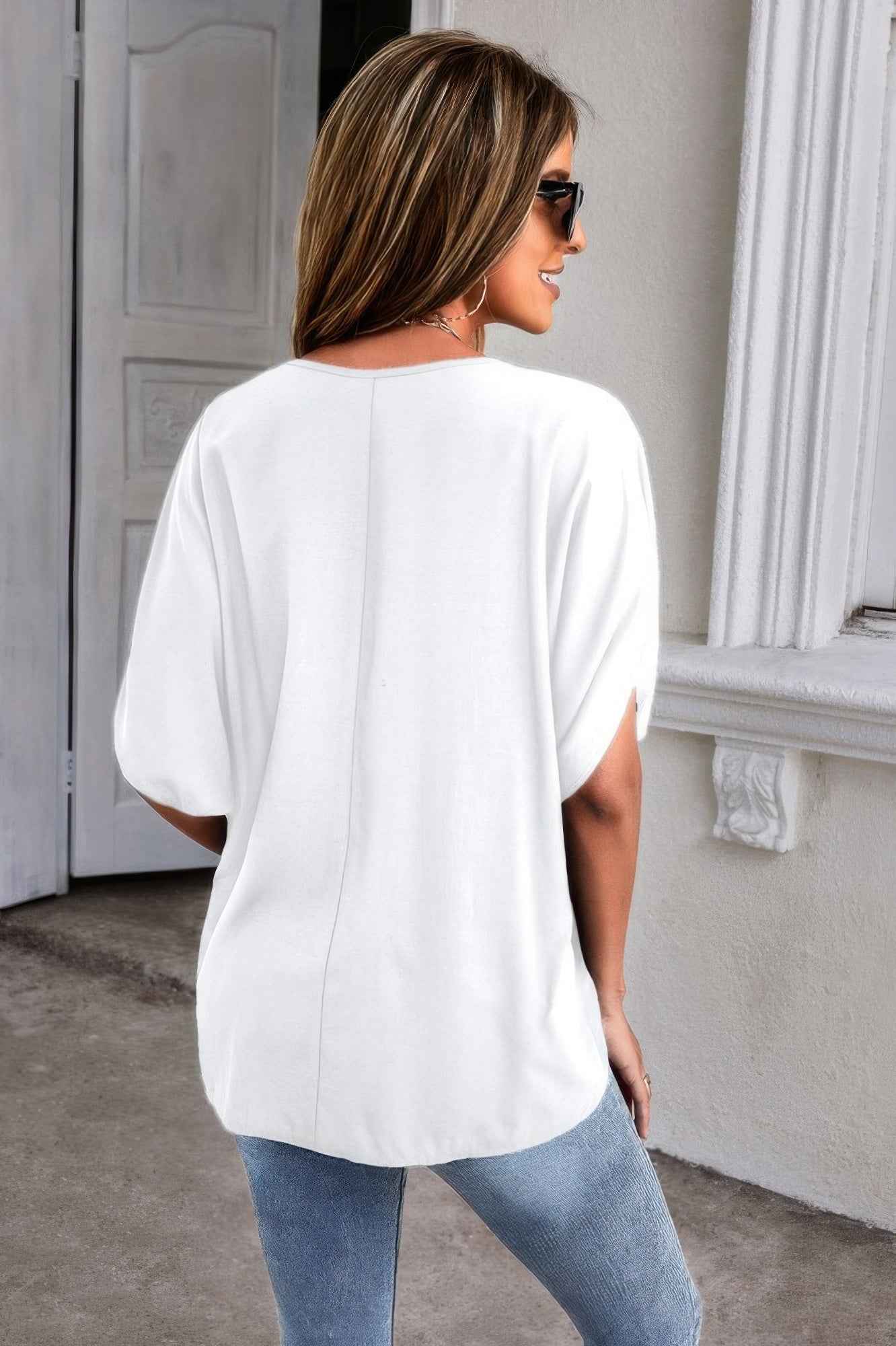 V Neck Formal Batwing Half Sleeve Loose Shirt