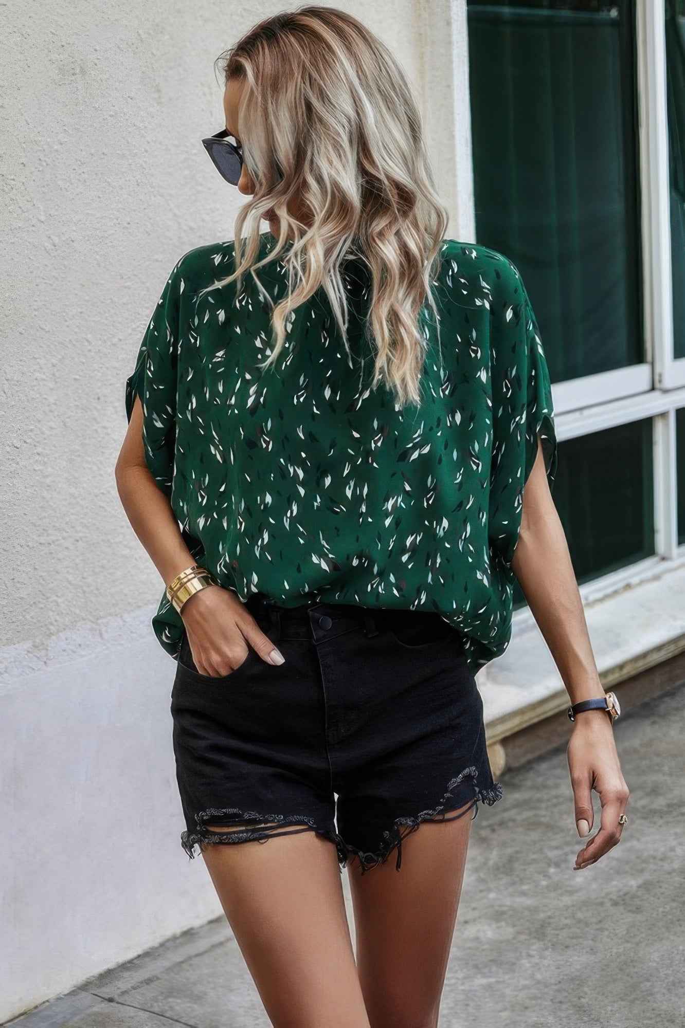 Leopard Print Open Back Knot Drop Shoulder Top