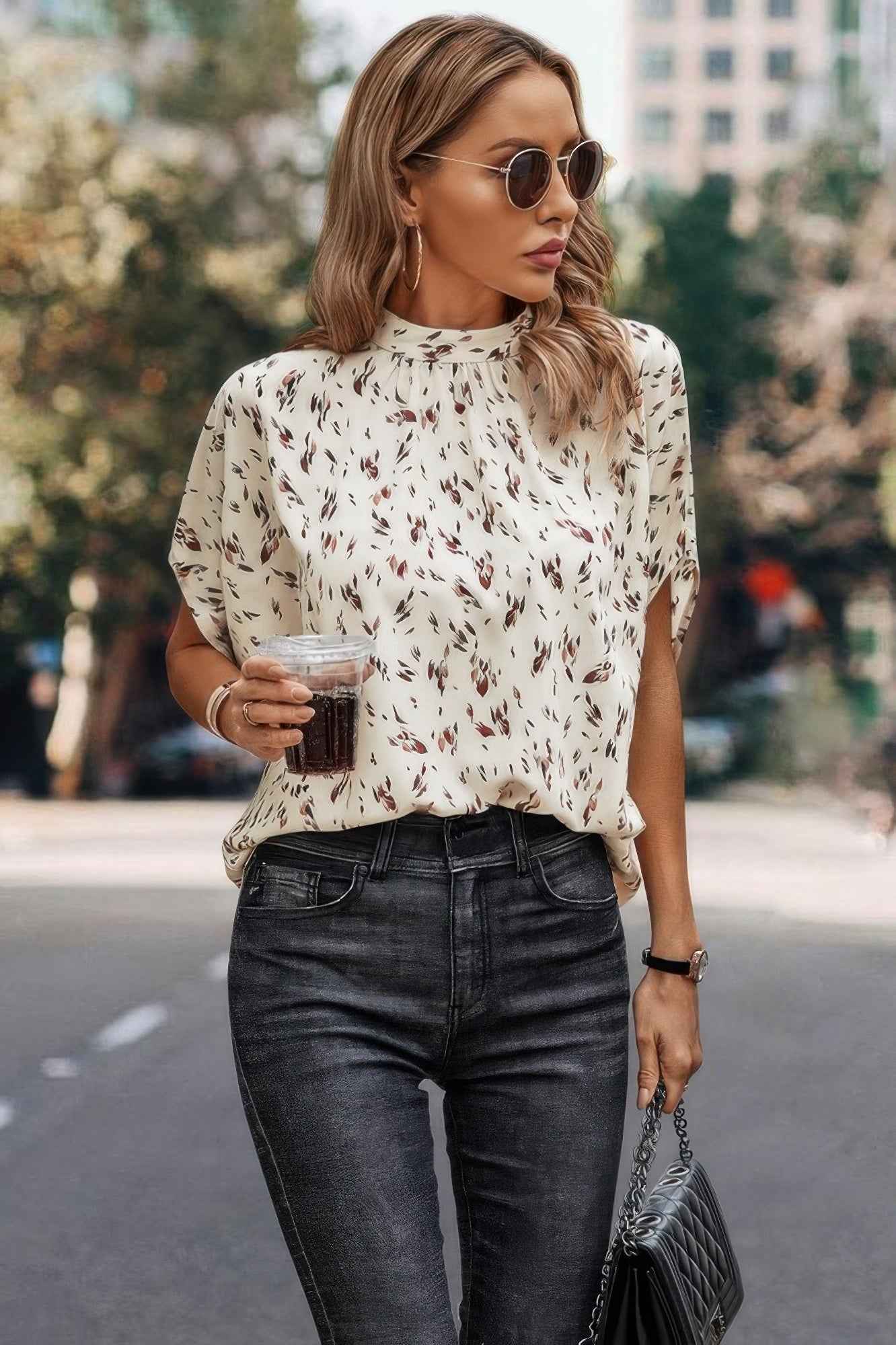 Leopard Print Open Back Knot Drop Shoulder Top