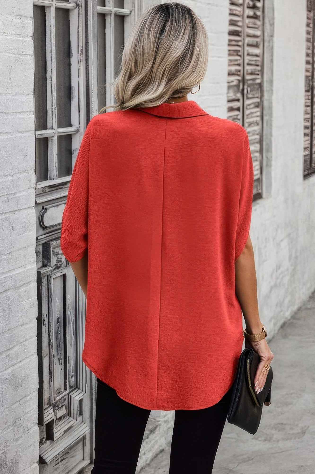 Solid Front Open Button Loose Fit Blouse