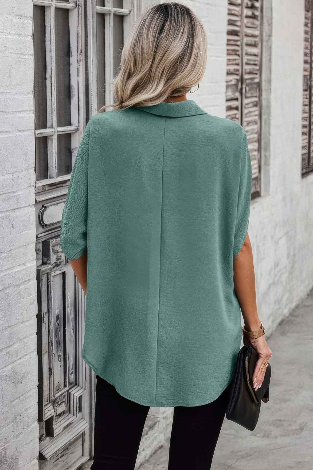 Solid Front Open Button Loose Fit Blouse