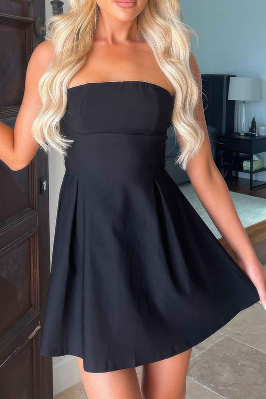 Off Shoulder Elegant Tube Cuff A Swing Short Dress