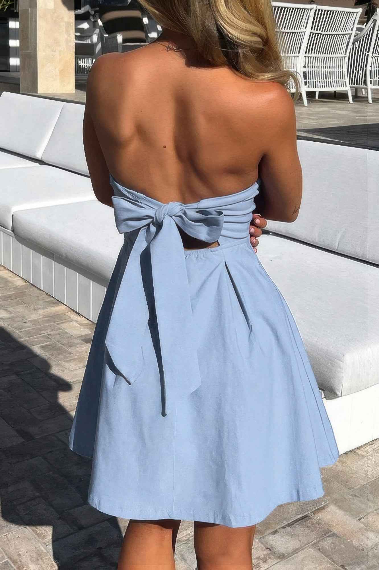 Off Shoulder Elegant Tube Cuff A Swing Short Dress