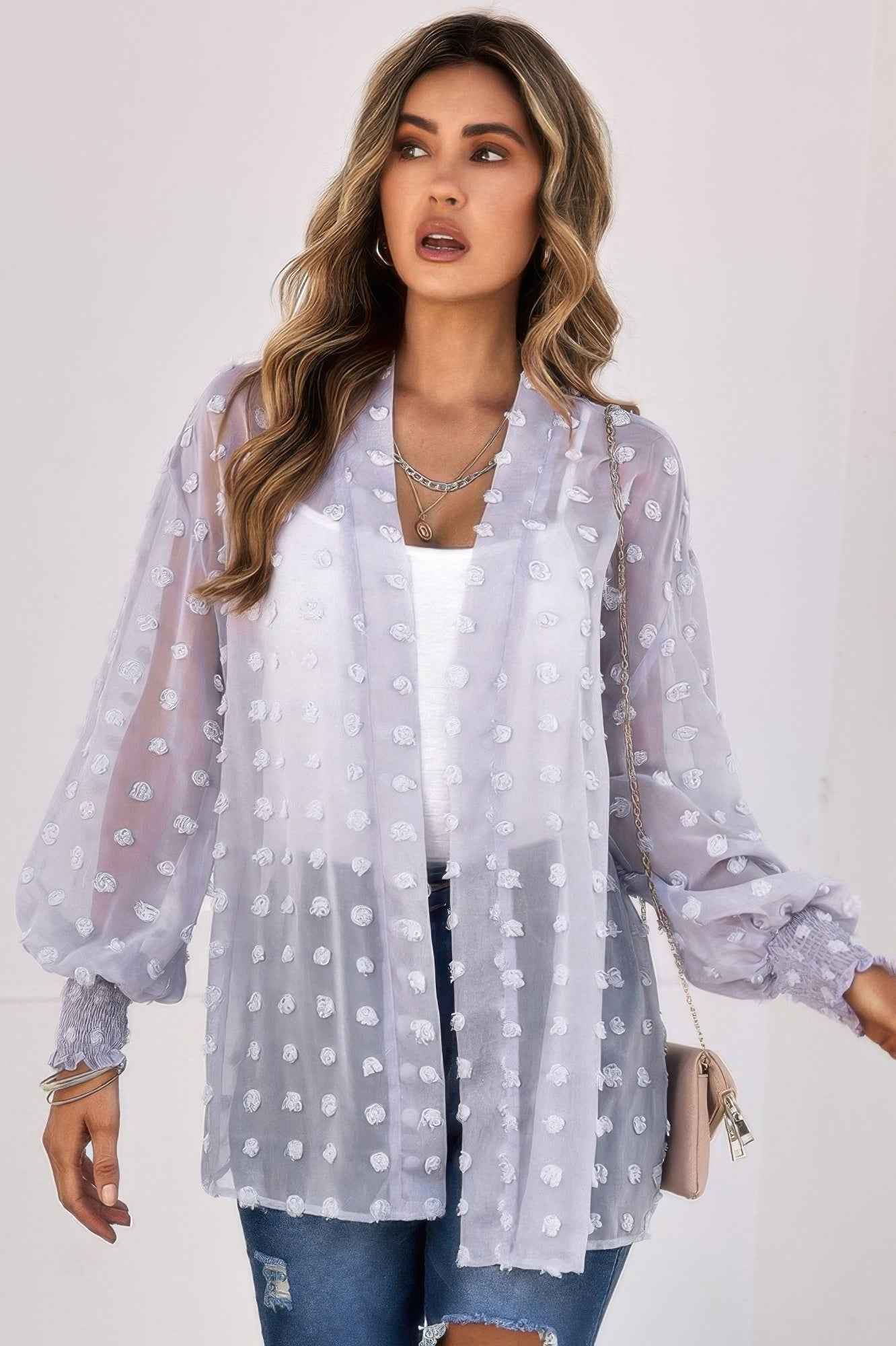 Polka Dot Kimono Loose Front Open Top